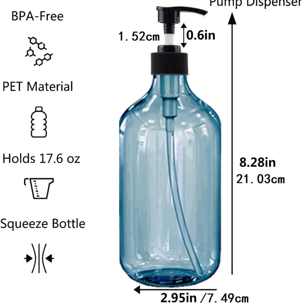Empty Plastic Bottles with Pump Dispenser and 6 Label Stickers